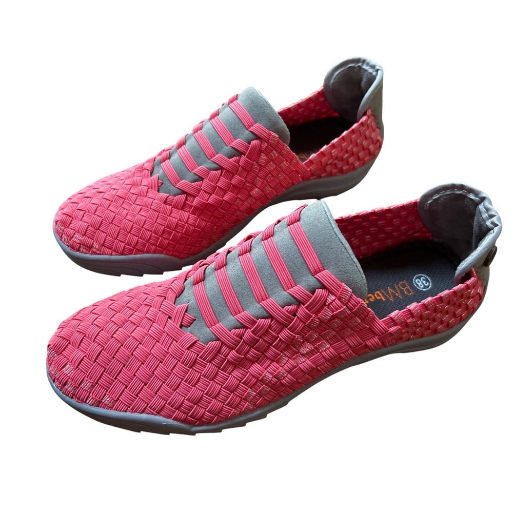 Bernie Mev Women's Woven Elastic Slip On Sneakers Pink Grey Size 38 (US 7) NEW - Picture 2 of 10
